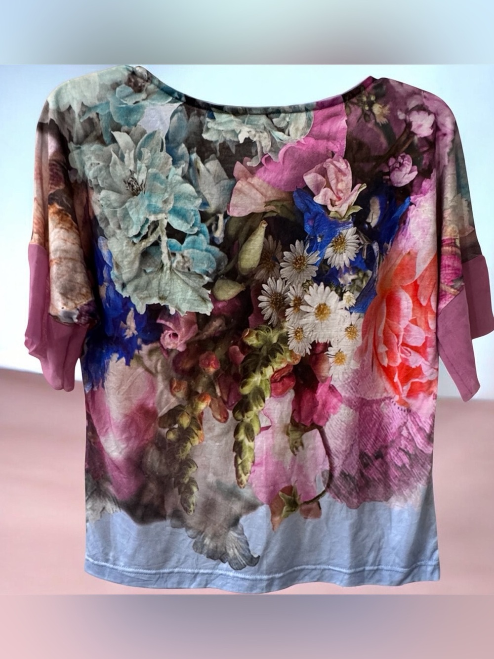Floral Print Short Sleeve Women's Top - Pink Multi